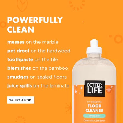 Better Life Floor Cleaner - Liquid Multipurpose Cleaner for Wood, Tile, Laminate, Vinyl, Bamboo - Hardwood Floor Cleaner for Mopping - Citrus Mint, 32 Fl Oz (Pack of 2) - size: 32 Fl Oz (Pack of 2)