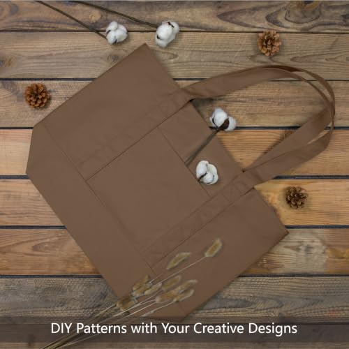 TOPDesign 1-Pack Canvas Tote Bag with an External Pocket, Reusable Grocery Shopping Bag, Top Zipper Closure, Daily Essentials (Brown) - color: Brown
