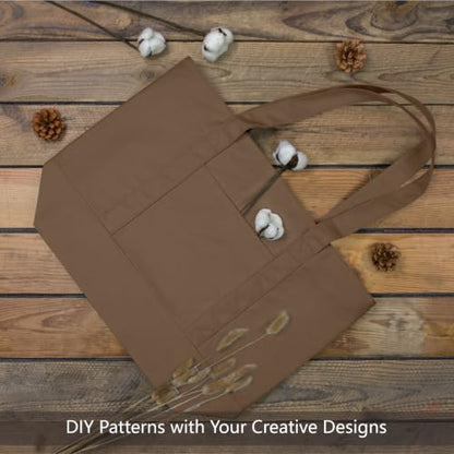 TOPDesign 1-Pack Canvas Tote Bag with an External Pocket, Reusable Grocery Shopping Bag, Top Zipper Closure, Daily Essentials (Brown) - color: Brown
