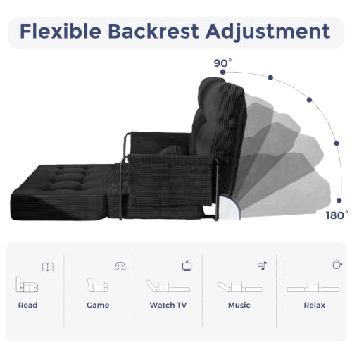 MAXYOYO Adjustable Folding Sofa Bed Couch with 2 Pillows, Black - color: Black