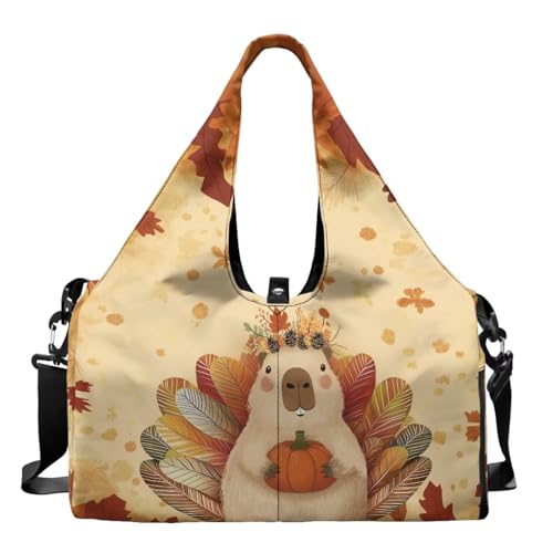 Gym Bag with Yoga Mat Holder Large Tote Bag With Multi Pockets for Women Men Dry Wet Separated Pocket Carryall Yoga Tote Bag for Pilates Travel Workout Office - color: Halloween yellow