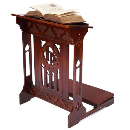 Novabright Florentine Prayer Bench Kneeler Church Prayer Bench Stool with Shelf and Cushion Prayers Kneeler for Home Church Religious Gifts