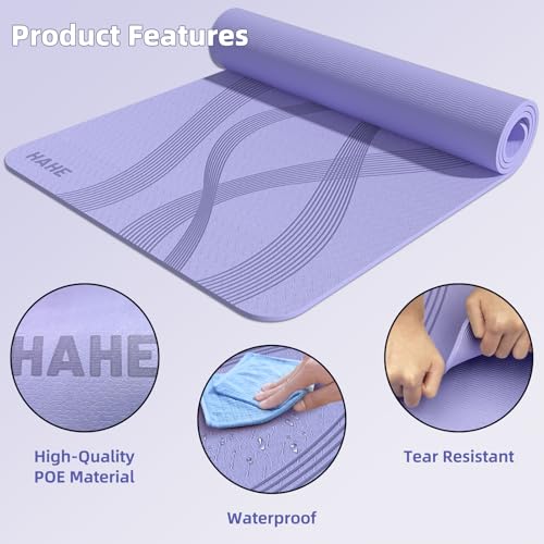 Yoga Mat High Density Exercise Mat, 76"x32"x0.27"Thick Wide & Large Yoga Mat for Women Men, Professional POE Workout Mat for Yoga, Pilates, Fitness & Stretching - color: Lavender Purple