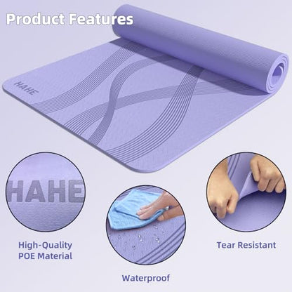 Yoga Mat High Density Exercise Mat, 76"x32"x0.27"Thick Wide & Large Yoga Mat for Women Men, Professional POE Workout Mat for Yoga, Pilates, Fitness & Stretching - color: Lavender Purple
