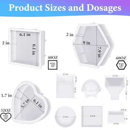 KISREL Large Resin Molds, 3 PCS Silicone Molds Kit for Resin Including Large Hexagonal and Square Heart Resin Mold, Epoxy Resin Molds for Flower Preservation Kit - size: Large 3 PCS