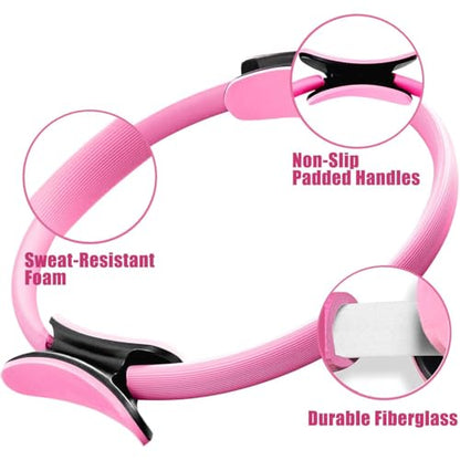 Basan Pilates Ring Kit – Pilates 14" Magic Circle, 9" Mini Exercise Ball for Inner Thighs, Arms & Core Toning – Home Pilates Fitness Ring Workout Set for Women Beginner Starter kit