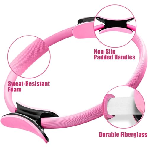 Basan Pilates Ring Kit – Pilates 14" Magic Circle, 9" Mini Exercise Ball for Inner Thighs, Arms & Core Toning – Home Pilates Fitness Ring Workout Set for Women Beginner Starter kit