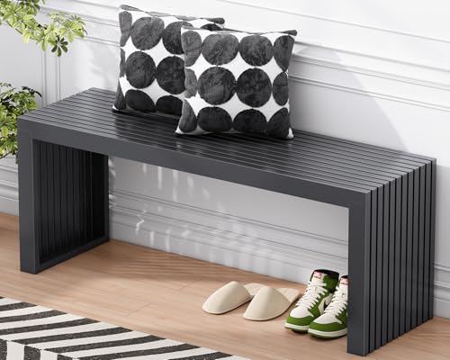 Bamboo Dining Bench, 35'' Slatted Design Entryway Bench, Black - color: Black, size: 35in
