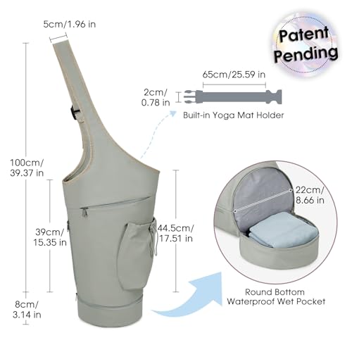 sportsnew Yoga Mat Bag, Large Opening Long Tote Yoga Mat Carrier Holder Bag with Waterproof Wet Pocket and Drawstring Water Bottle Pocket, Adjustable Shoulder Strap Storage Bag, patent pending - color: Green