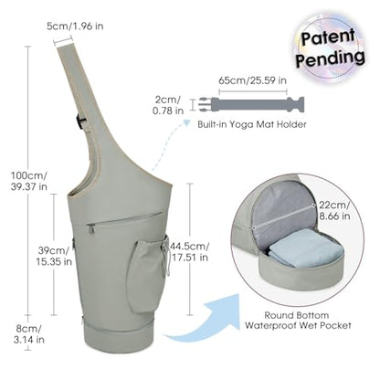 sportsnew Yoga Mat Bag, Large Opening Long Tote Yoga Mat Carrier Holder Bag with Waterproof Wet Pocket and Drawstring Water Bottle Pocket, Adjustable Shoulder Strap Storage Bag, patent pending - color: Green