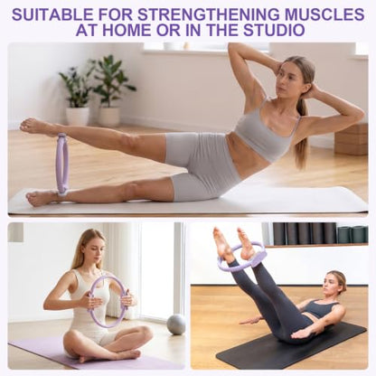 Pilates Ring 15 Inch Magic Circle Ring, Dual Padded Handles Pilates Exercise Circle, Adjustable Yoga Ring - color: Purple