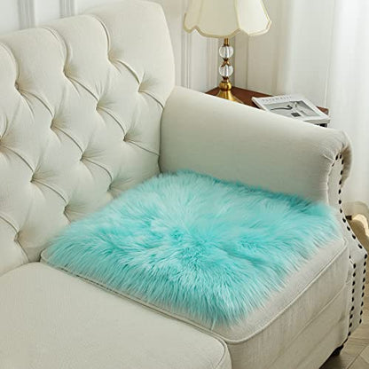 Softlife Blue Faux Fur Sheepskin Chair Cover Seat Cushion Pad Super Soft Area Rugs for Living Bedroom Sofa Dorm (1.6ft x 1.6ft, Light Blue) - color: Light Blue