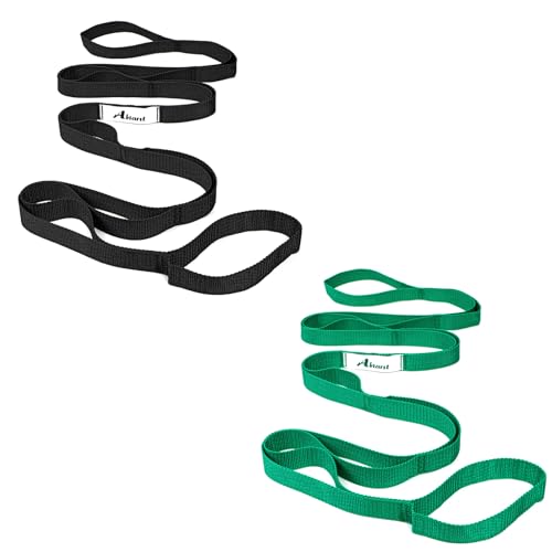 Abiarst Stretching Strap Yoga Straps for Physical Therapy, 10 Loops Non-Elastic Stretch Band for Pilates, Flexibility, Exercise and Gymnastics - color: 2-Pack (Black+Green)