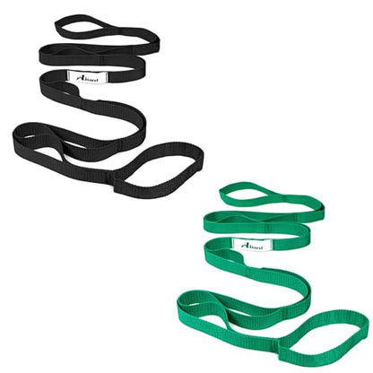 Abiarst Stretching Strap Yoga Straps for Physical Therapy, 10 Loops Non-Elastic Stretch Band for Pilates, Flexibility, Exercise and Gymnastics - color: 2-Pack (Black+Green)