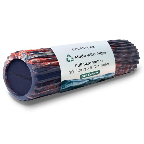 Oceanfoam Soft Tidal Roller (Dark Navy, Red and Natural Marbled) - Low Density Foam Roller for Physical Therapy, Back Pain, Exercise & Stretching - Wave Textured - Yoga, Wellness - Full Size, 20" x 5" - color: Dark Navy, Red & Natural Marbled