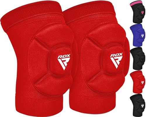 RDX Knee Pads for Work, Oeko TEX Certified, Anti-Slip Protective Thick Padded Foam Pad, Collision Avoidance Sleeves Pair, MMA Muay Thai Grappling Volleyball Football Wrestling Gardening. - color: RED, size: Small