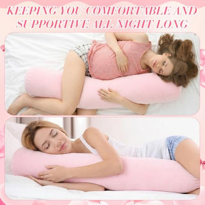 Chunful Body Pink Pillow for Adults 47" x 7.87" Long Lumbar Bolster Pillow with Removable Flannel Cover Pink Round Body Roll Cylinder Cushion for Bed Sofa Sleeping Lumbar Support