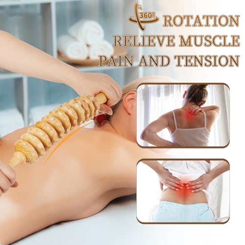 Liitrton Manual Wooden Massage Roller Stick for Muscle Relief, 11-Wheel | Smooth Body Roller, Wood Therapy Massage Tools for Trigger Point Relief, Legs Sore Muscle Recovery - size: 11-Wheel