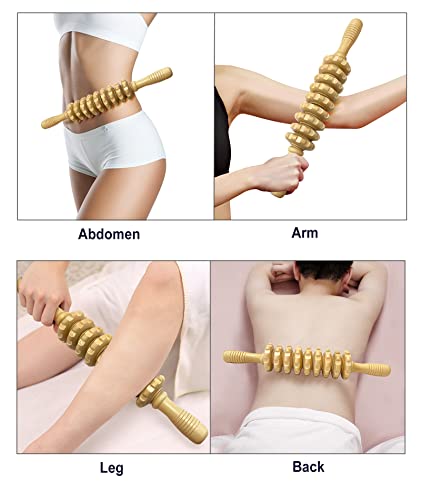 2Pcs Wood Massage Roller Stick for Muscle Relief & Cellulite Reduction - color: Wood+coffee