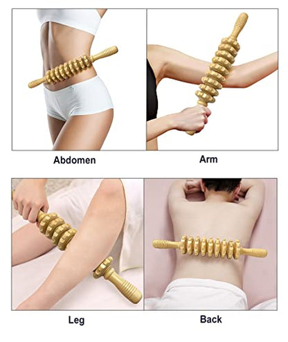 2Pcs Wood Massage Roller Stick for Muscle Relief & Cellulite Reduction - color: Wood+coffee