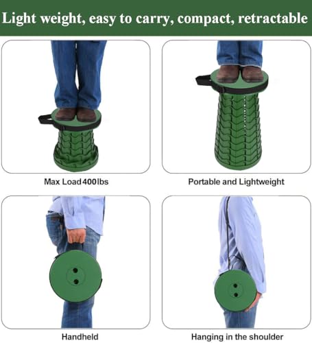 Fishboy Upgraded Collapsible Stool, 400lbs Max Weight, Lightweight But Sturdy, Portable Retractable Folding Telescoping Foldable Camping Stool for Adults Outdoor Fishing Hiking BBQ - color: All Army Green