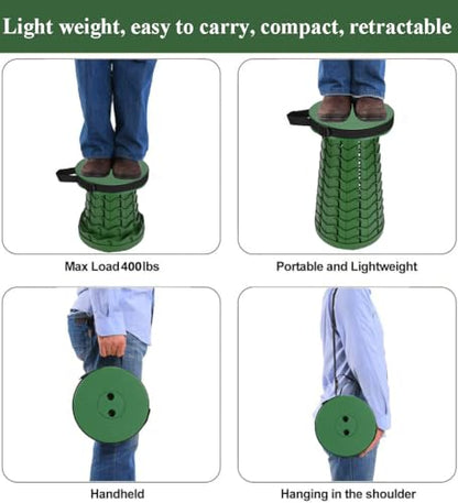 Fishboy Upgraded Collapsible Stool, 400lbs Max Weight, Lightweight But Sturdy, Portable Retractable Folding Telescoping Foldable Camping Stool for Adults Outdoor Fishing Hiking BBQ - color: All Army Green