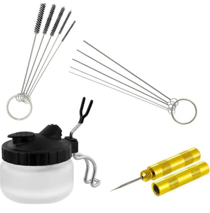 Takelablaze Airbrush Cleaning Kit Airbrush Spray Cleaning Repair Tool Kit Including Airbrush Cleaning Pot Jar, Cleaning Needles, Cleaning Brushes, Wash Needle