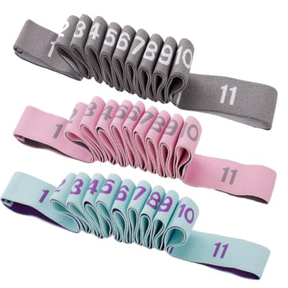 11 Loops Multi-Grip Stretch Strap with Numbers, Non-Slip Elastic Yoga Band for Physical Therapy, Ballet & Dance Flexibility