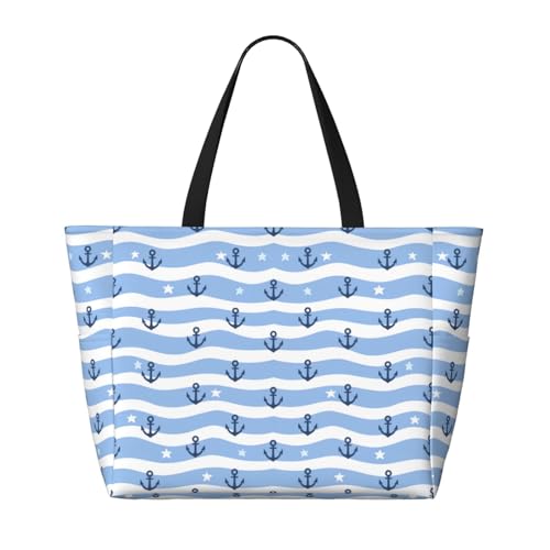 Large Beach Bag for Women Waterproof Foldable Travel Shoulder Tote Bag with Pocket for Weekender Pool Vacation - color: Anchor Blue