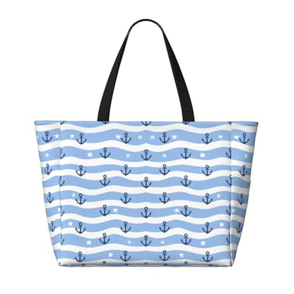 Large Beach Bag for Women Waterproof Foldable Travel Shoulder Tote Bag with Pocket for Weekender Pool Vacation - color: Anchor Blue