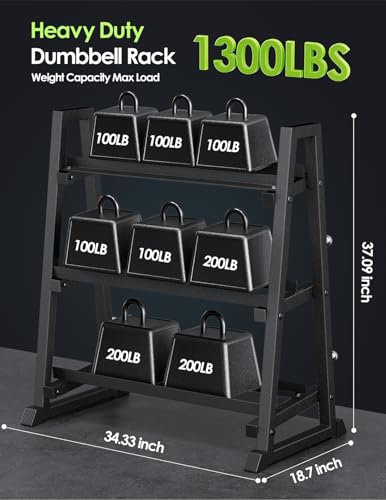 Leteuke 3 Tier Dumbbell Rack Stand Only, 1300LBS Heavy Duty