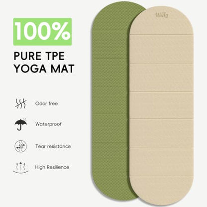 WeiLa Foldable Yoga Mat,10mm Extra Thick,Extra Long (75"x26") for Women&Men - color: Cream & Matcha Green