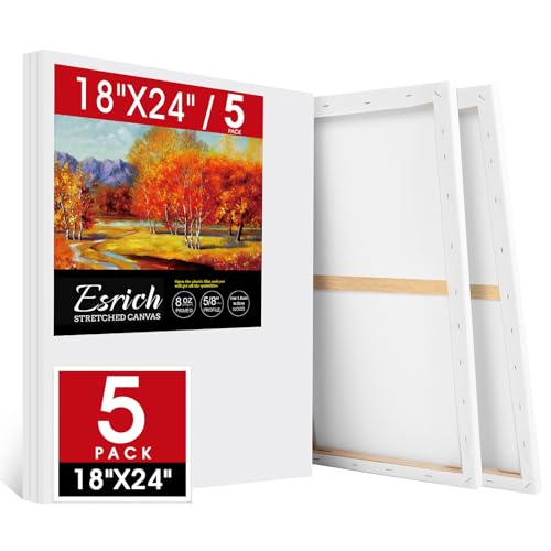 ESRICH Stretched Canvas for Painting 18x24 Inch, 5Pack Large Canvas for Painting, Primed Acid-Free Cotton Blank Canvases, Art Paint Canvases for Oil Paint,Watercolor,Acrylic Paint,Gouache and Tempera. - size: 18X24IN 5 Packs