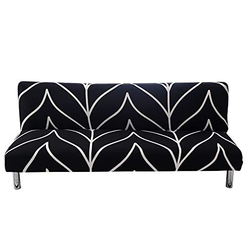 MIFXIN Armless Sofa Cover Futon Slipcover Stretch Spandex Printed Folding Sofa Bed Non-Armrest Couch Furniture Protector Washable Sofa Cover Without Armrests (Black+White) - color: Black+white