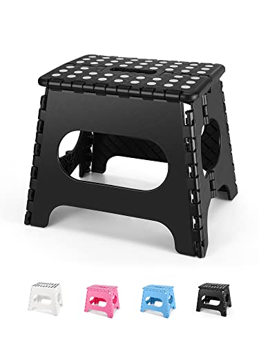 Dyforce Kids Step Stool 11 Inch, 300lbs Folding Step Stool for Adults | Toddler Step stool Black,Anti-slip Heavy Duty with Carry Handle, Lightweight Foldable Stool for Bathroom Kitchen Bedroom - color: Black, size: 11inch