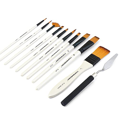 Transon Paint Brush Kit 10pcs Art Brushes and 1 Paint Spatula with Brush Case - color: White