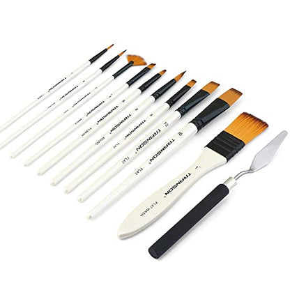 Transon Paint Brush Kit 10pcs Art Brushes and 1 Paint Spatula with Brush Case - color: White