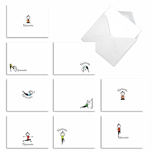 The Best Card Company - 10 Blank Yoga Note Cards (4x 5.12 Inch) - Boxed Notecards with Envelopes, Cute Animal Cards, Zen Assortment - Namaste Notes M3963 - style: Namaste Notes