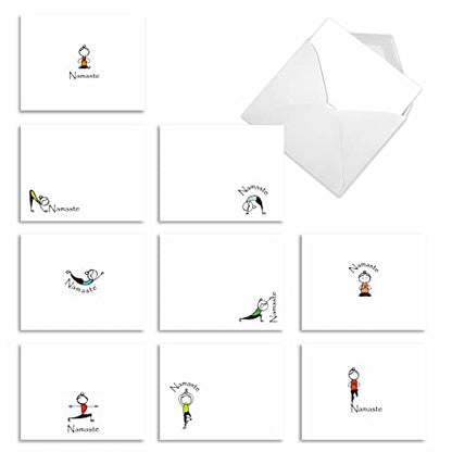 The Best Card Company - 10 Blank Yoga Note Cards (4x 5.12 Inch) - Boxed Notecards with Envelopes, Cute Animal Cards, Zen Assortment - Namaste Notes M3963 - style: Namaste Notes