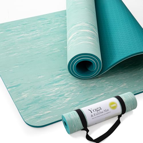 UMINEUX Extra Thick Yoga Mat, 2/5 Inch (10MM), Natural Rubber and TPE Non Slip Yoga Mats with Strap for Women Men, Eco Friendly Exercise Mat for Yoga, Pilates and Home Workout - color: Tiffany Blue, size: 72" x 24" x 2/5"