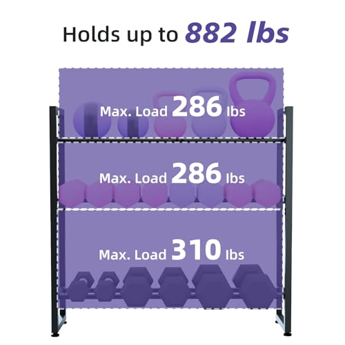 Weight Rack, 3-Tier Gym Organization for Home Gym with Shelf & Hooks