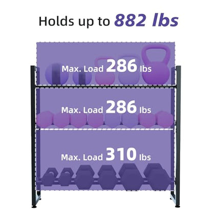 Weight Rack, 3-Tier Gym Organization for Home Gym with Shelf & Hooks