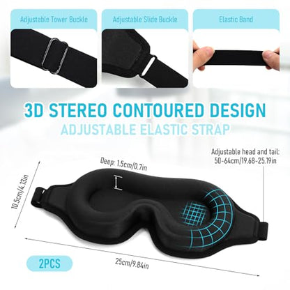 FlyCoco Sleep Mask - Zero Eye Pressure 3D Contoured Cup 99% Black Out Mask, Soft Breathable Lightweight Sleeping Mask with Adjustable Strap, Eye Cover for Yoga Traveling (Black 2pack) - color: Black 2pcs