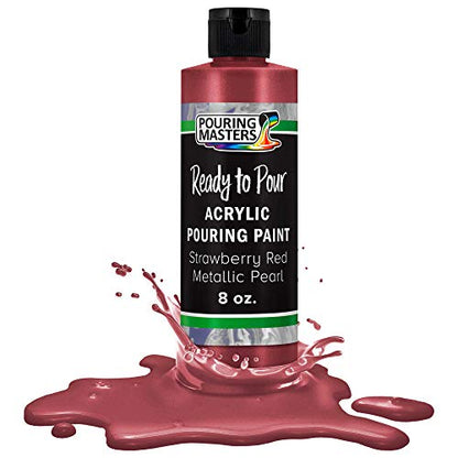 Pouring Masters Strawberry Red Metallic Pearl Ready to Pour Acrylic Pouring Paint - Premium 8-Ounce Pre-Mixed Fluid Acrylic Paint - Fluid Art Supplies for Canvas, Wood, Paper, Tile & Rocks - color: Strawberry Red Metallic Pearl, size: 8 Fl Oz (Pack of 1)