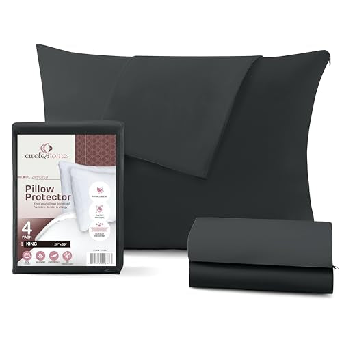 CirclesHome Pillow Protectors 4 Pack King Zippered - 100% Cotton Breathable Pillowcases - Protects Pillows from Dirt, Dust and Debris (King - Set of 4 - 20x36) - color: 4 - Dark Grey, size: King (20 x 36 inches) - Set of 4