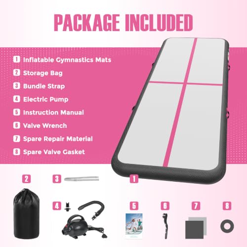 Inflatable Gymnastics Mat Air Tumble Track Tumbling Mats with Pump - color: Pink Black, size: 13ft*3.3ft*4inch(4m*1m*10cm)