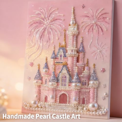 Jendfert DIY 3D Pearl Painting Kit, Castle Design with Fireworks, Plastic Pearl Art Craft for Adults and Beginners, Home Wall Decor - No Framework