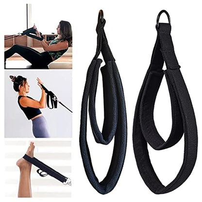 LOOEEL 2Pcs Pilates Double Loop Straps Feet Fitness Equipment Straps Double Padded Pilates D-Ring Loops Yoga Double Loop Straps Handle Straps Pilates Reformer Accessories for Home Gym Workout