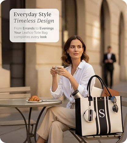 LEAFICO Initial Canvas Tote Bag – Monogrammed Gift for Women | Personalized Letter Tote for Travel Weddings Birthdays - color: E