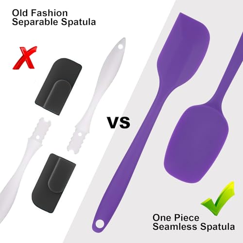 Silicone Spatulas Set, Rubber Spoon Spatula Heat Resistant Spoonula One Piece Design Seamless Spatula Non-Stick Scrapers Baking Mixing Tool (Purple) - color: Purple